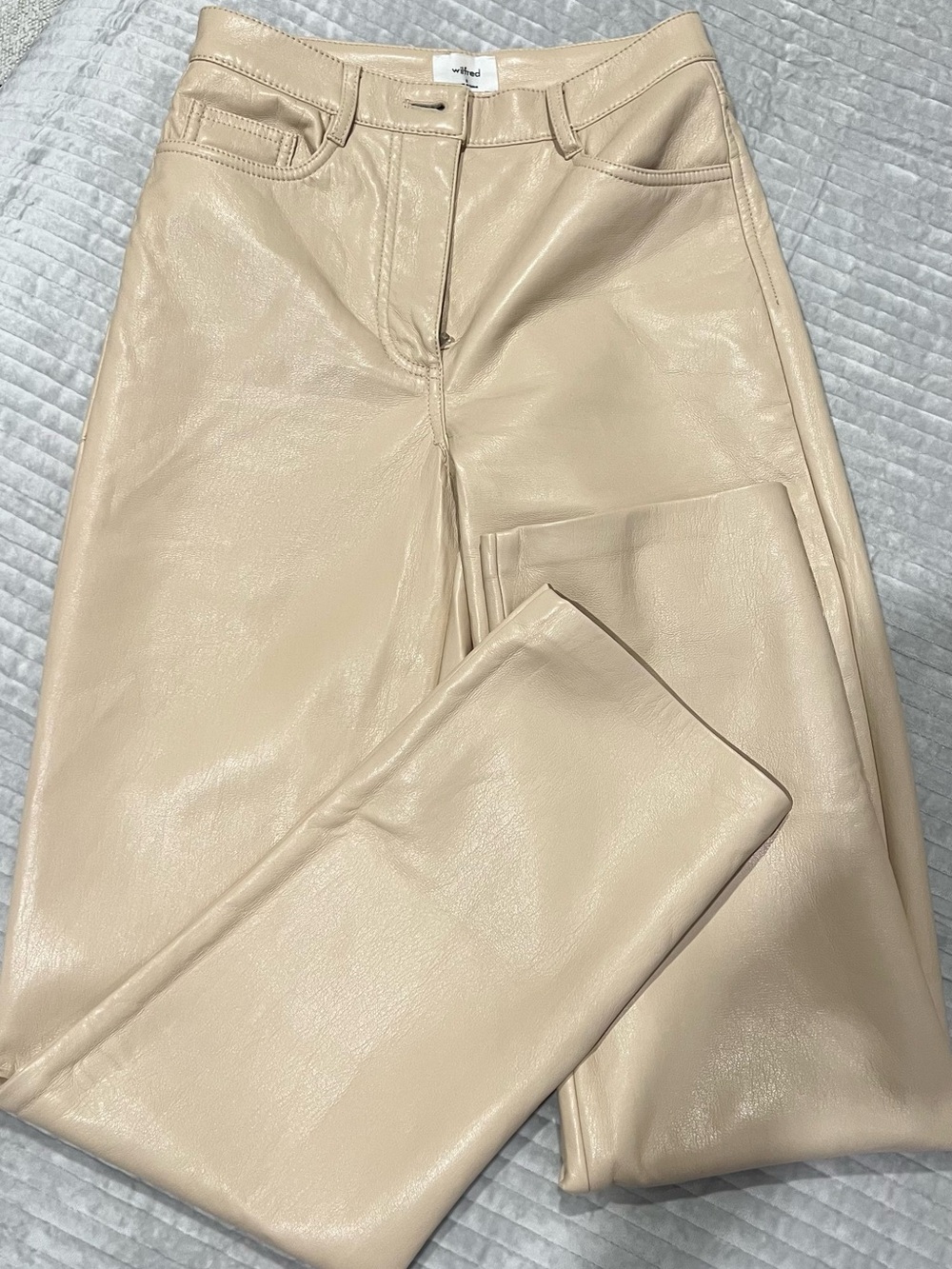 Wilfred Faux Leather Ankle Crop Pants in Light Beige